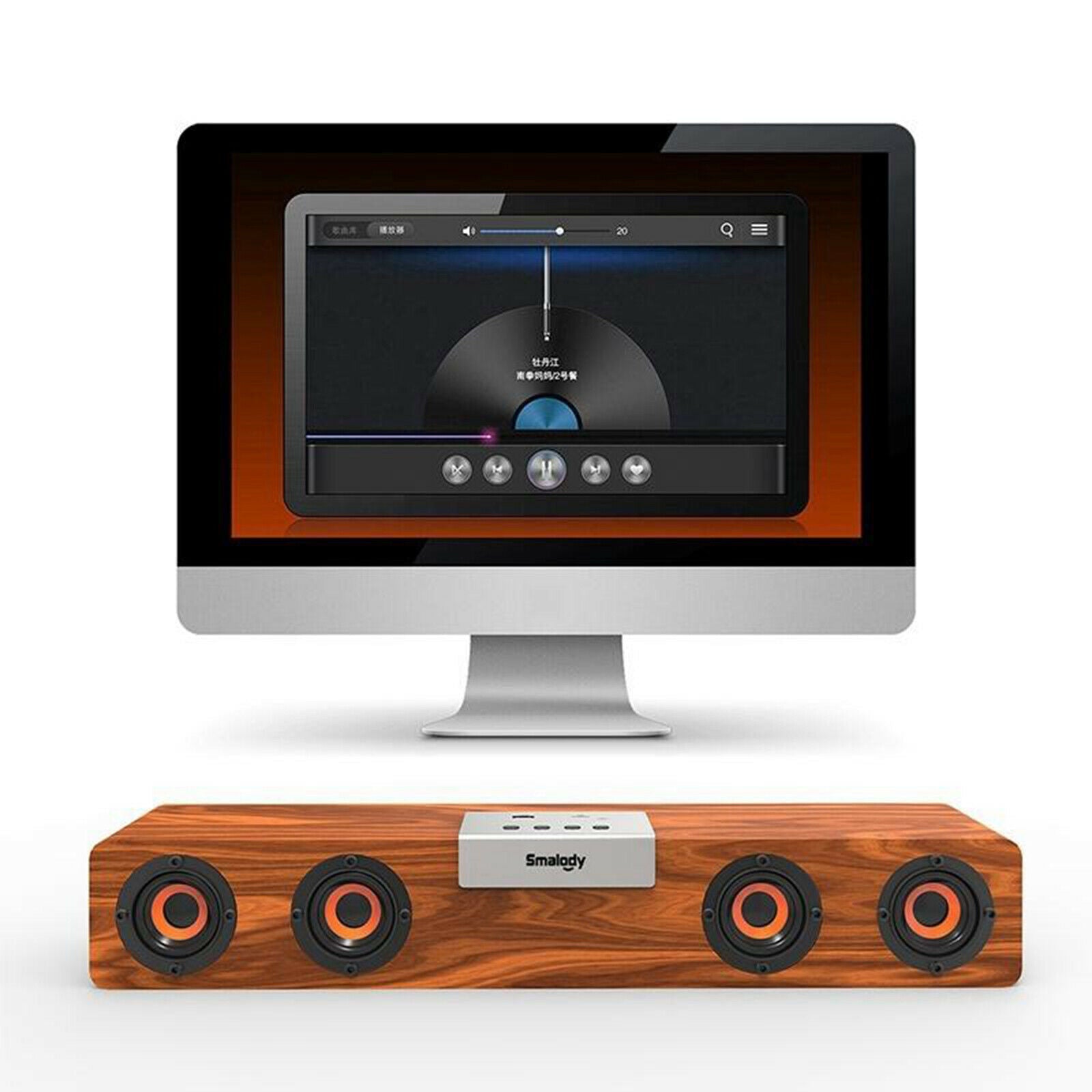 Wireless 20w Wooden Soundbar 4 Bass Enhancement Speakers for Home