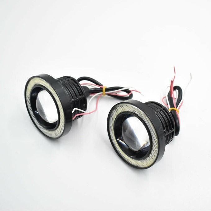 2PCS White 3 Inch LED Projector COB Angel Eye Fog Light Halo Ring Driving Lamp