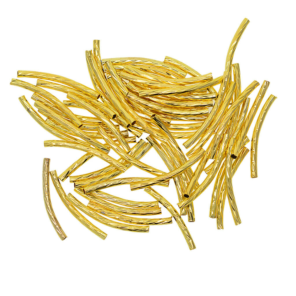 400pcs Engraved Curved Noodle Tube Spacer Beads Charms Jewelry Making Findings