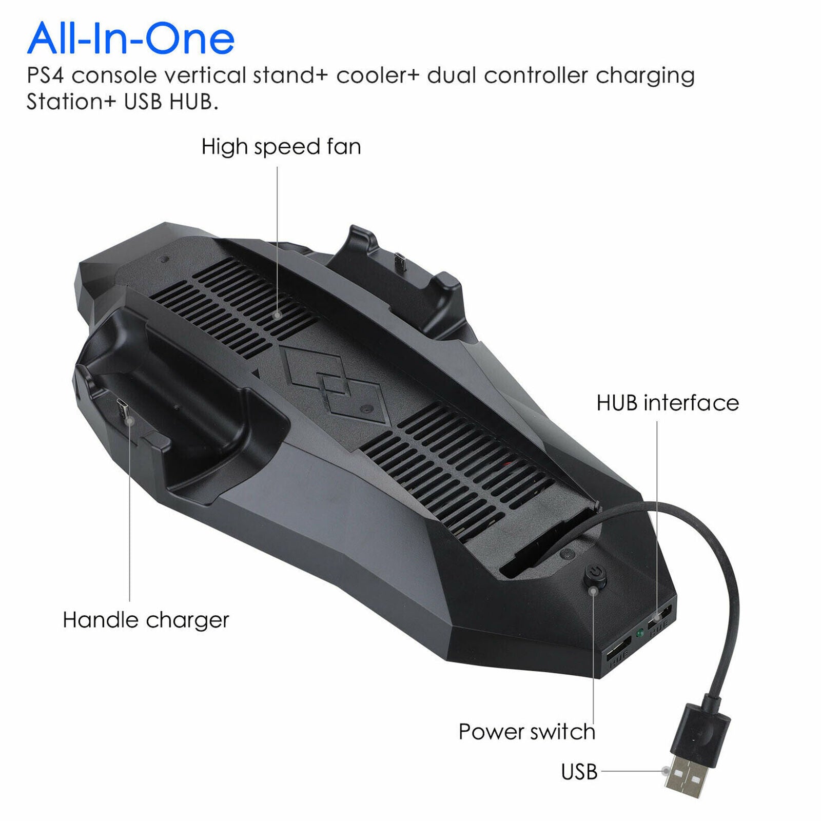 PS4 Vertical Stand Cooling Fan Controller Charging Station for PlayStation 4