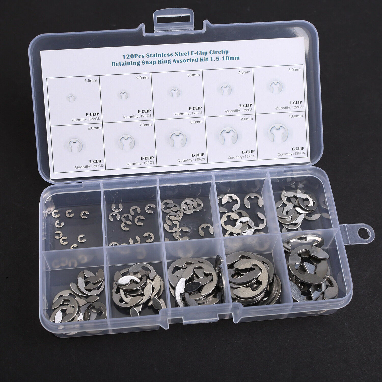 Stainless Steel E-Shaped Opening Circlip Retaining Clamp Ring 1.5-10mm Boxed