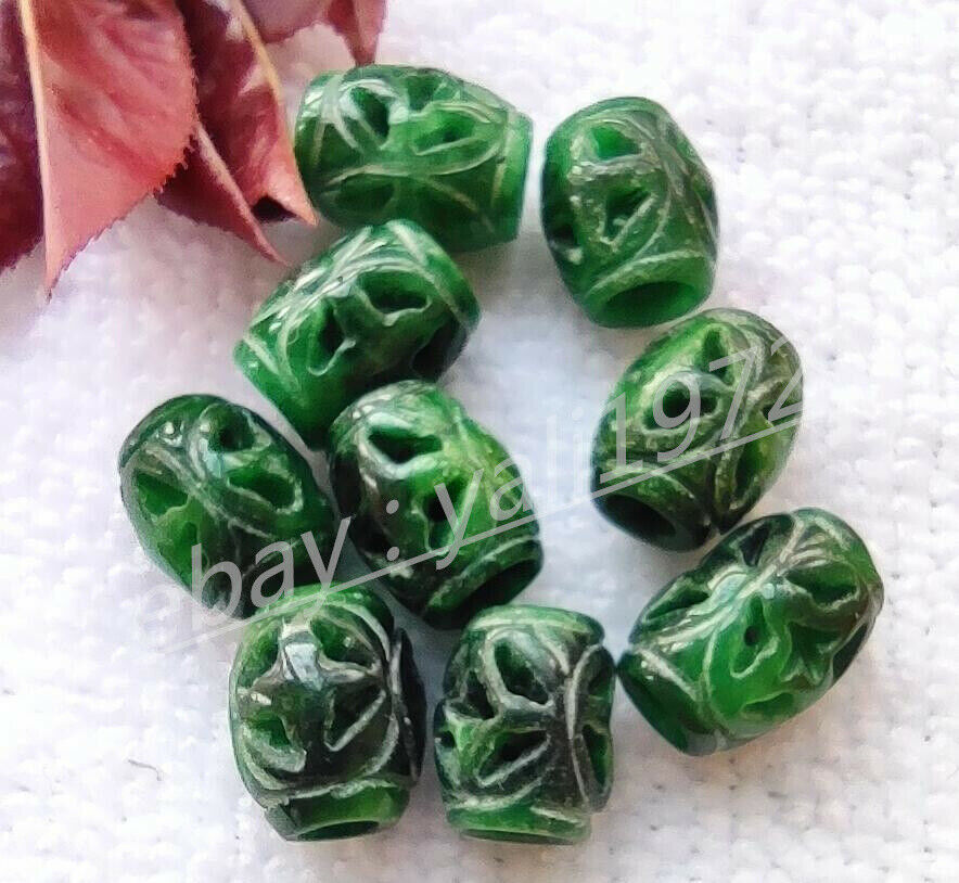 5Pcs Natural 11x9mm Green A Jade jadeite Hand-Carved Pendant Bead Circle è·¯è·¯é€š