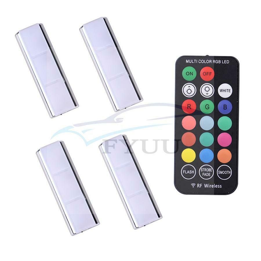 4Pc Remote Car Ambient  RGB LED Wireless Lamp Charging Foot Light Interior Light