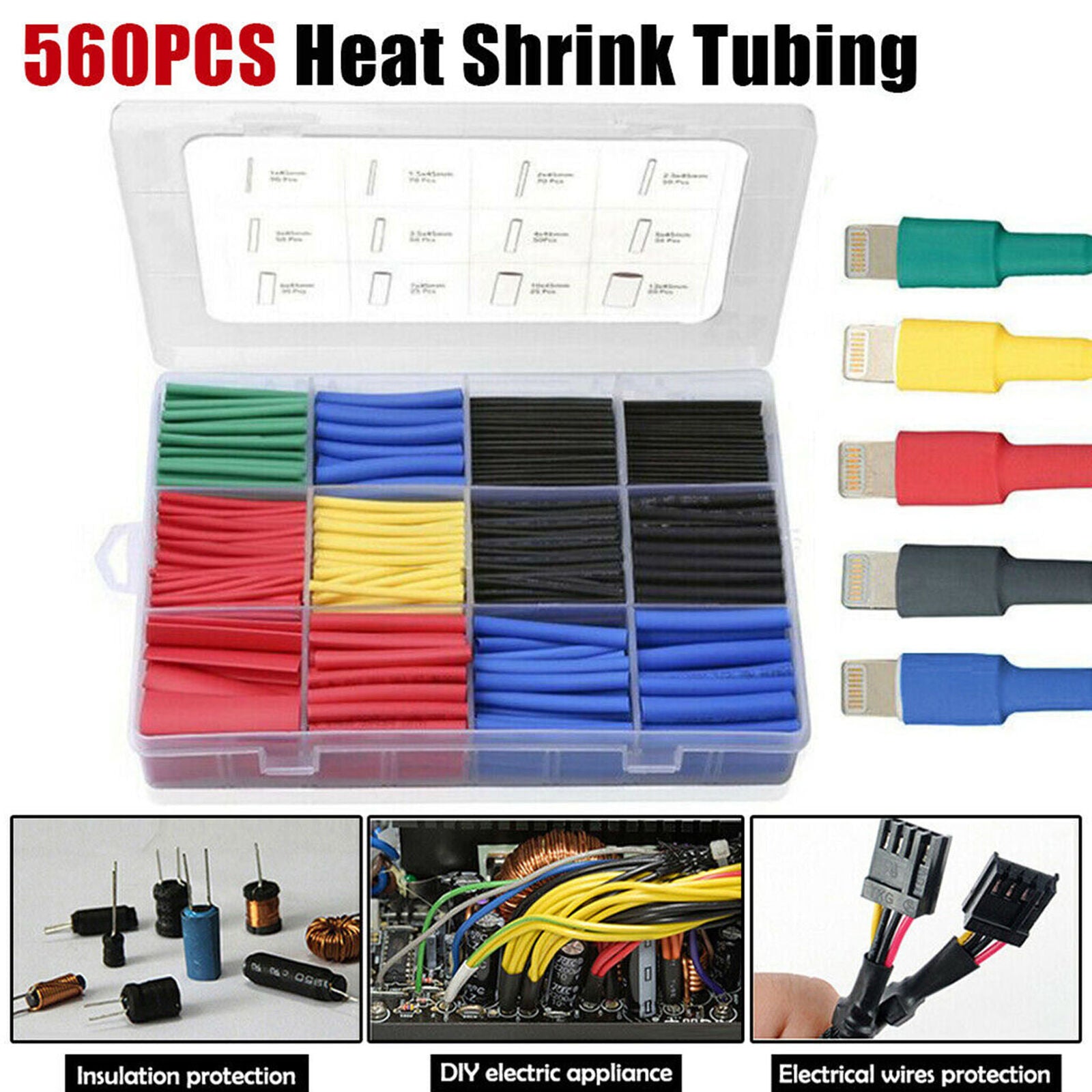 560Pcs Heat Shrink Tubing Tube Assortment Wire Cable Insulation Sleeving Set