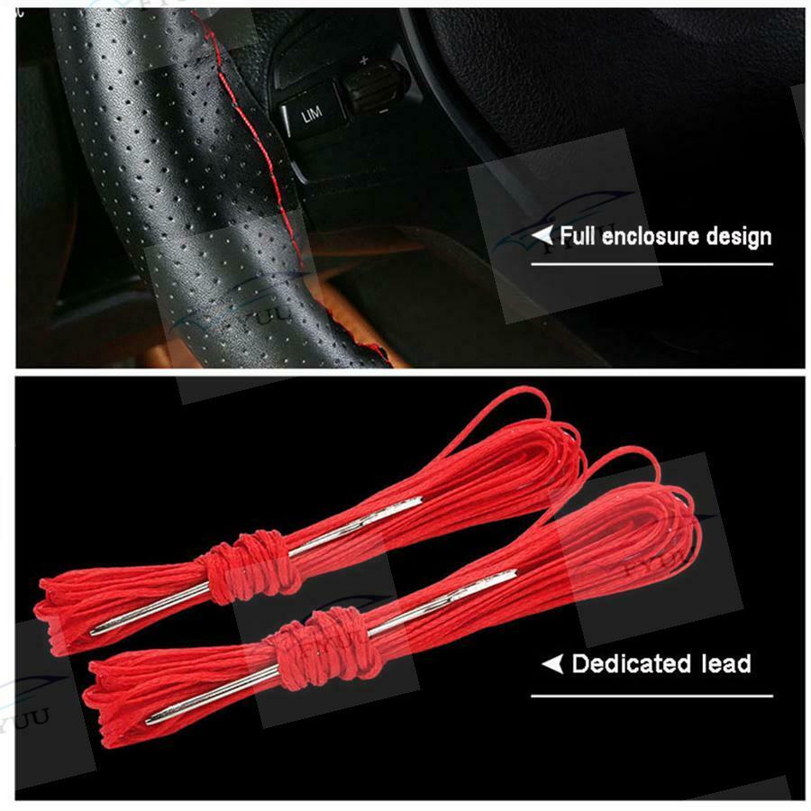 First layer cowhide Leather hand-sewn steering wheel cover red Line Four season
