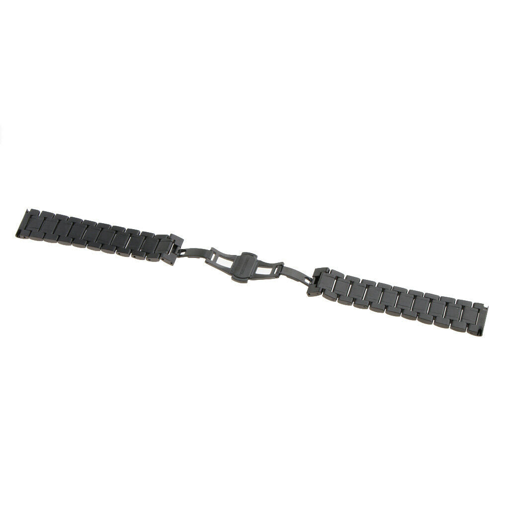 Men's Stainless Steel Watch Band Strap Bracelet Double Clasp Black 20mm