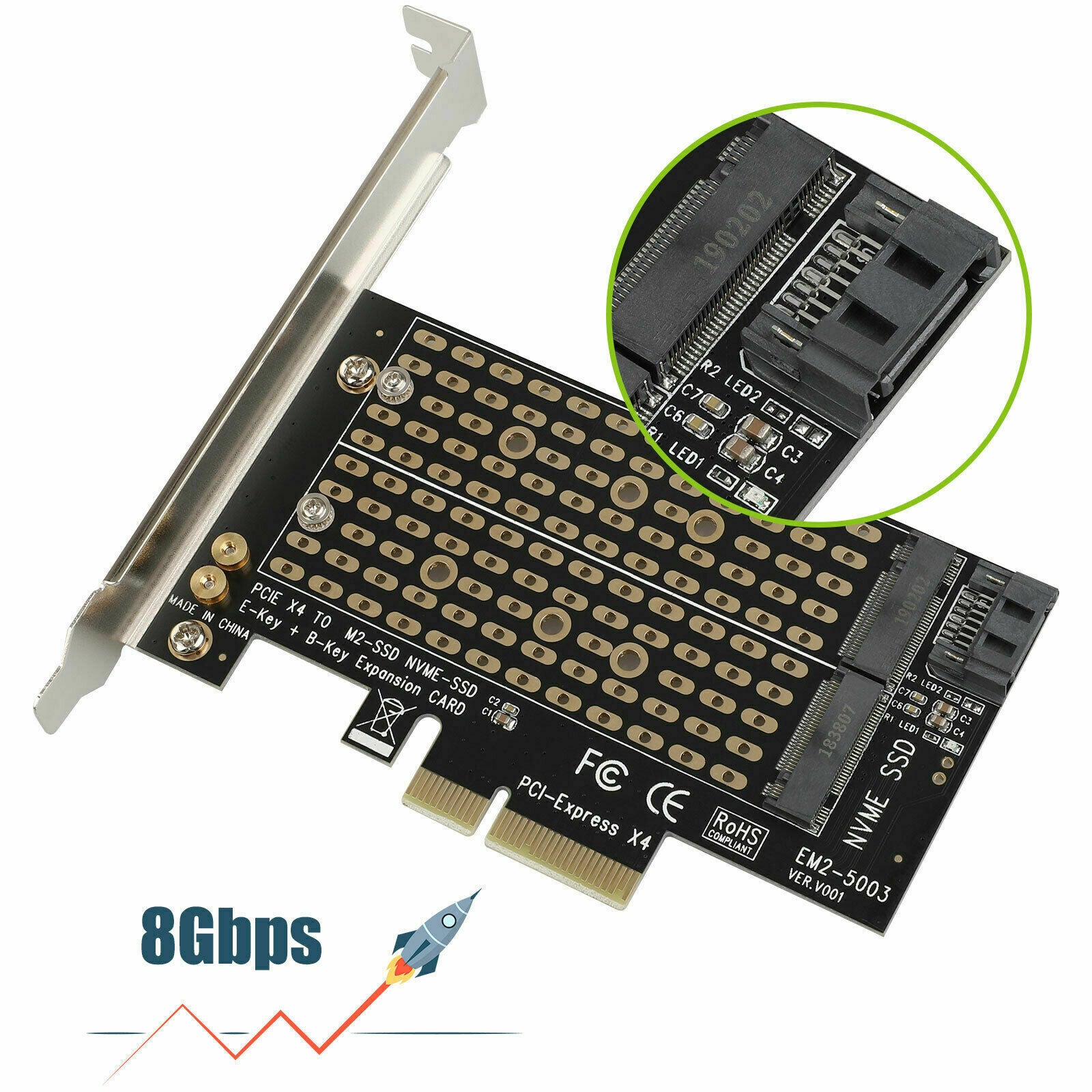 M.2 NGFF to Desktop PCIe x4 x8 x16 NVMe Dual SSD SATA PCI Express Adapter Card