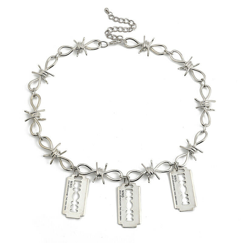 Punk Barbed Wire Brambles Blade Pendant Necklace Jewelry Hip-hop Choker Wom T Rf