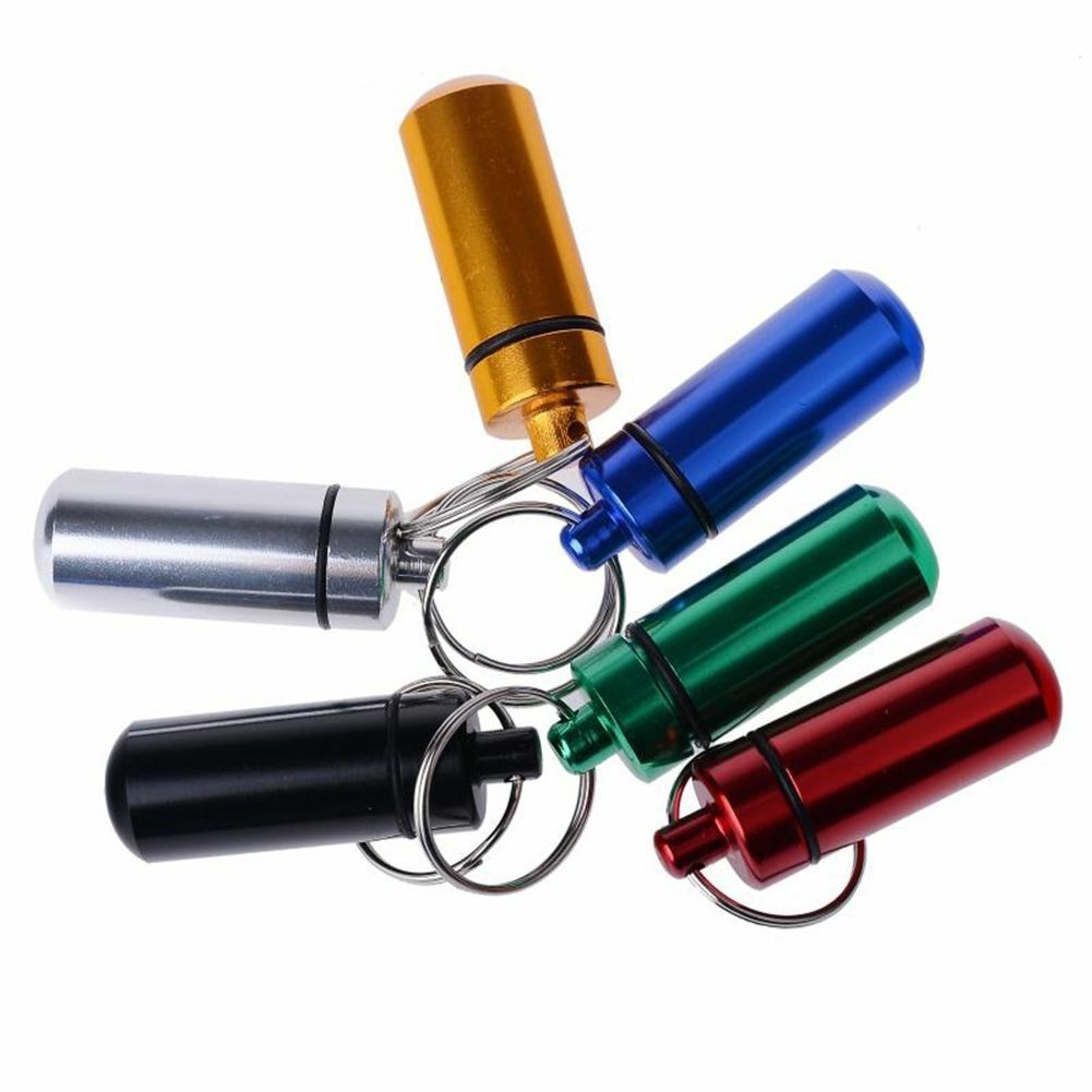 5X Reisen Aluminium Pillendose Kleine Pill Box Schlüsselanhänger Medizin Case