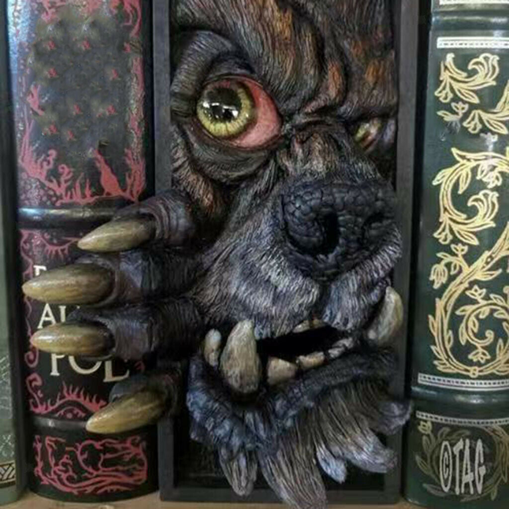 2PCS Scary Monster Bookend Peeping Bookshelf Sculptures Decorations Crafts