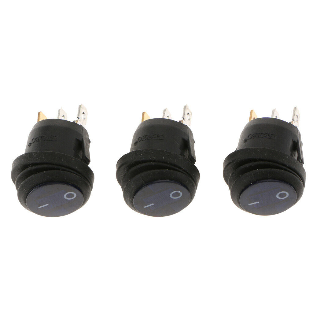 3 pieces Waterproof Round Illuminated Rocker Switch, ON-OFF Action, Blue LED ,
