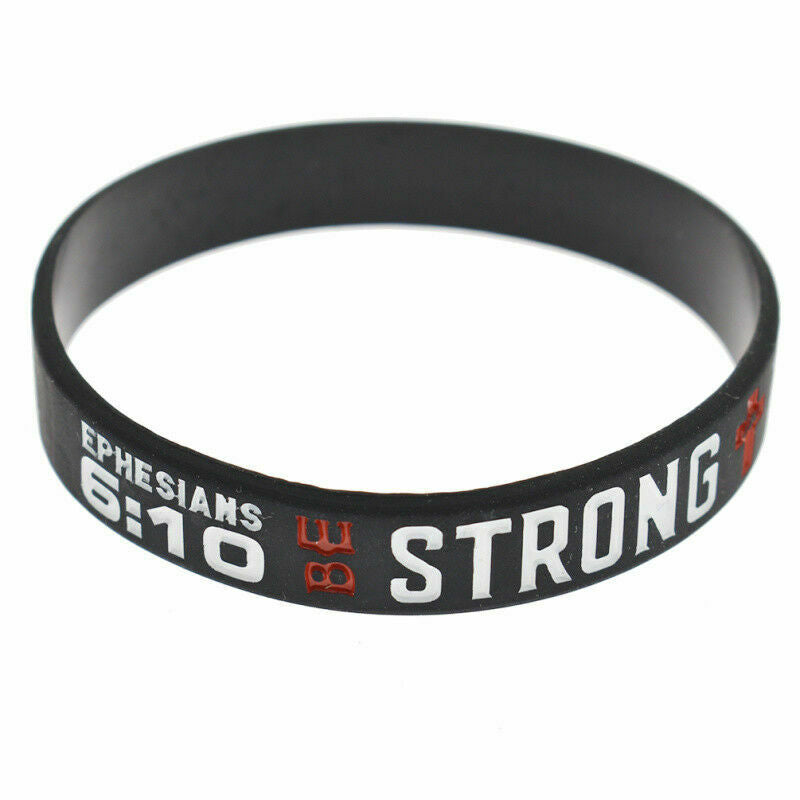 4Pcs Bible Verse Black Silicone Wristband Bracelet Unisex Rubber Bangle Fashion