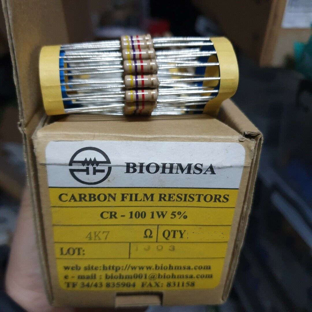 50pcs NOS BIOHMSA SPAIN 4K7 1W H.Q CARBON RESISTORS FOR GUITAR AUDIO !