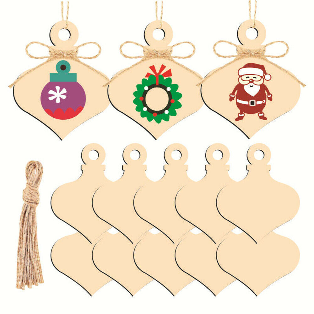 10X Wooden Christmas Tree Hanging Santa Pendant Xmas Ornament DIY Accessories