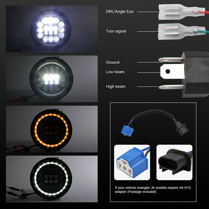400W 40000LM 7Inch LED Headlight Hi/Lo Beam DRL for Jeep Wrangler JK TJ LJ 1Y3A9