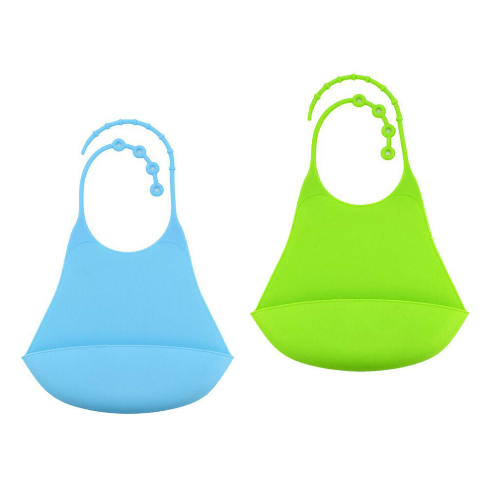 2Pcs Silicone Bib Reusable Clothing Protector Waterproof Food Catcher Pocket