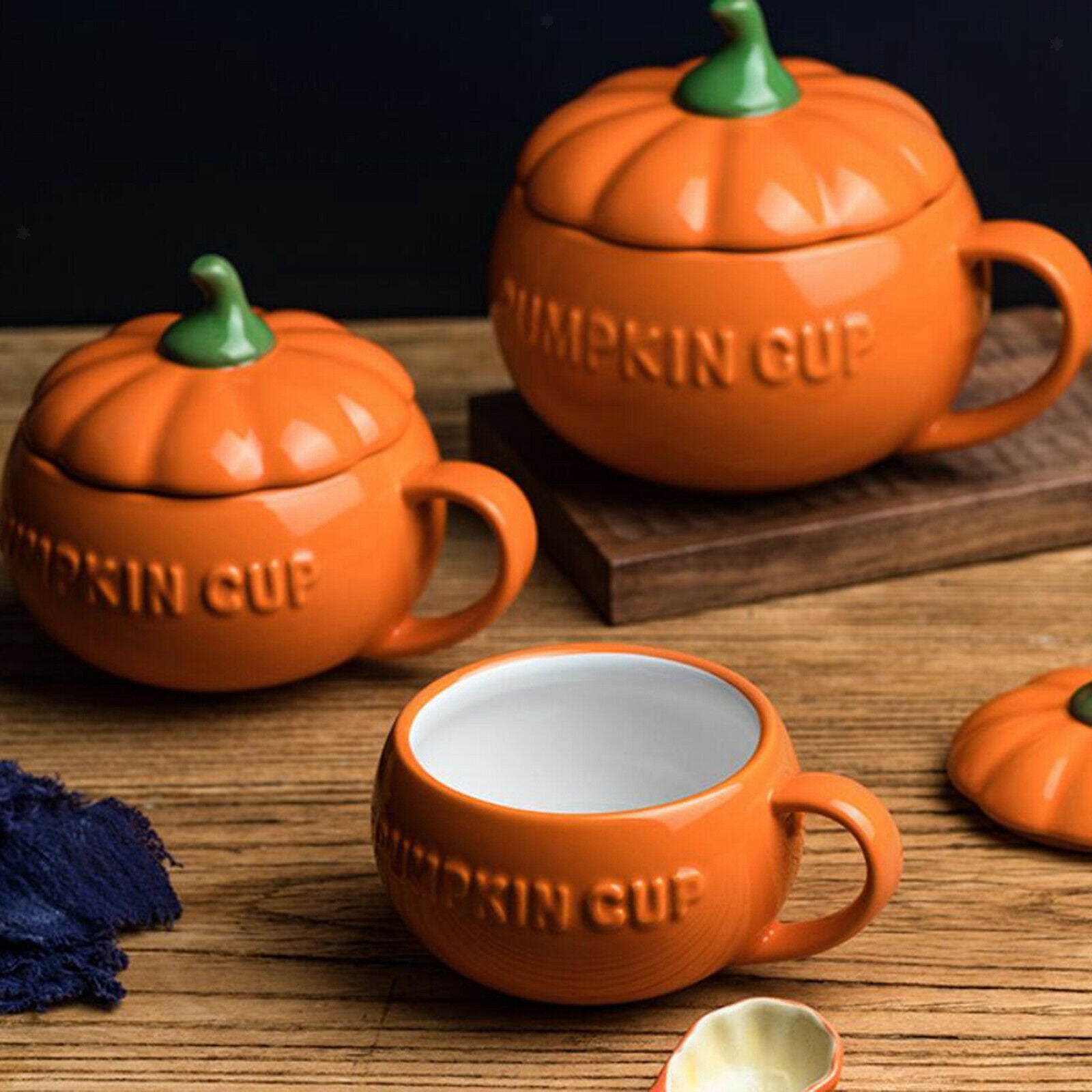 2X Creative Ceramic Pumpkin Coffee Morning Water Mug Cup Sugar Bowls Home Big