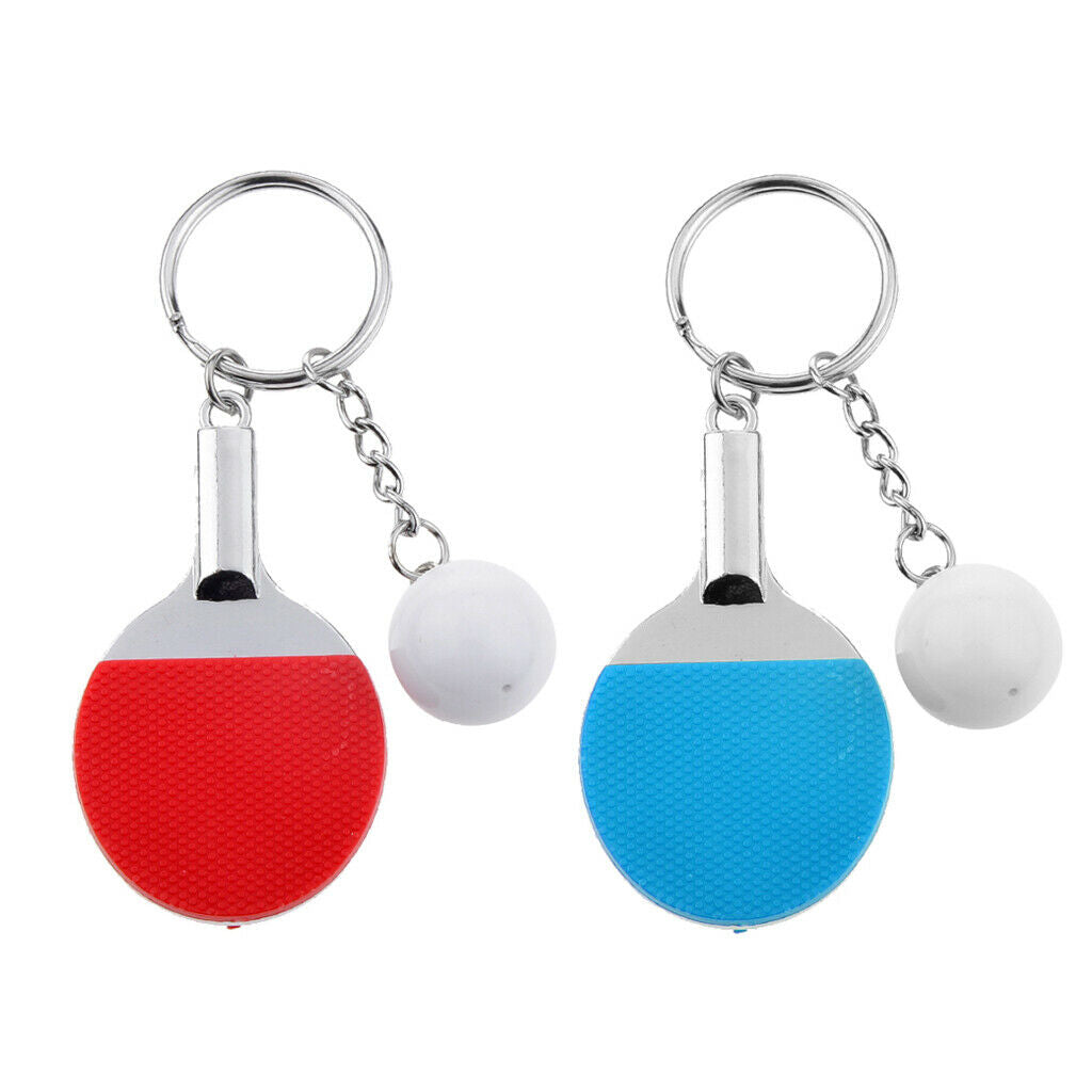 2Pc Couples Key Chain Table Tennis Ping-pong Racket & Ball Shape Red & Blue
