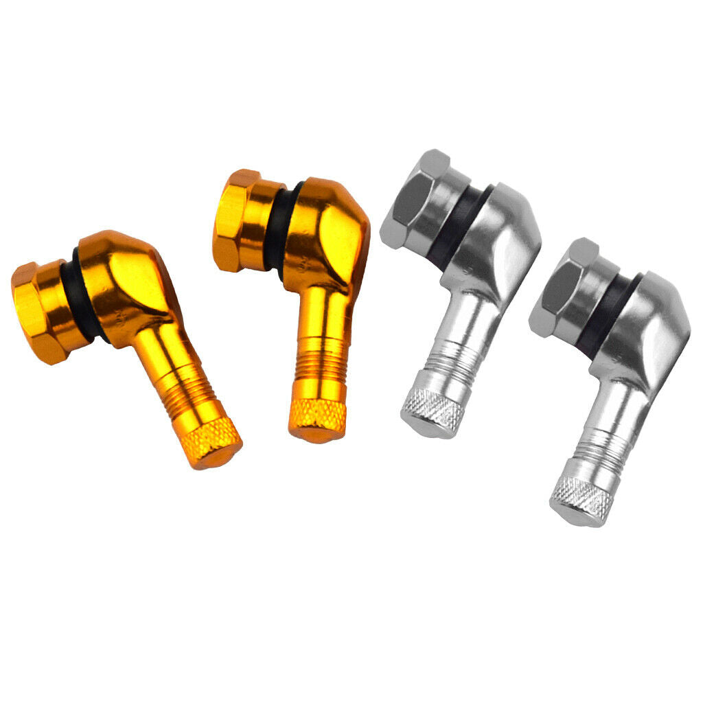 4Pcs CNC Aluminum Motorcycle Gas Nozzle Degree Angle Valve Adaptor Tyre Golden &
