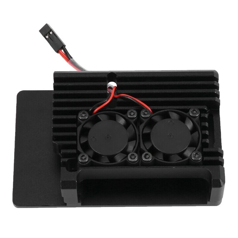 for Raspberry Pi 4 Aluminum Case with Dual Cooling Fan Metal Shell Black EncloK2