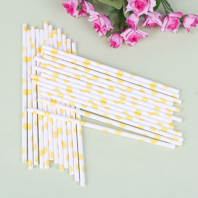 25pcs/lot Yellow Lemon Drinking Paper Straws Christmas Baby Shower Decora.l8