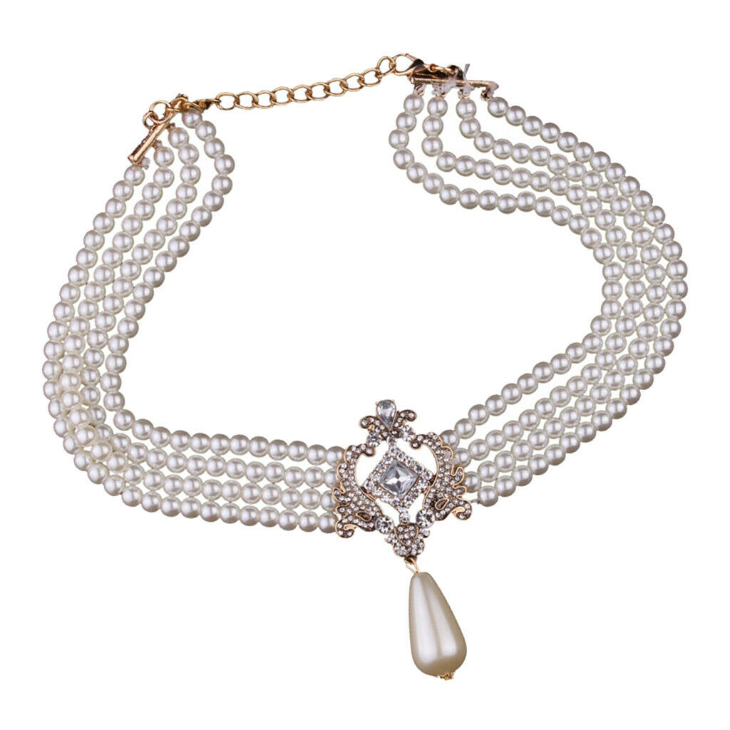 Multi Strand 4 Layer Crystal Simulated Bead Bib Choker Necklace