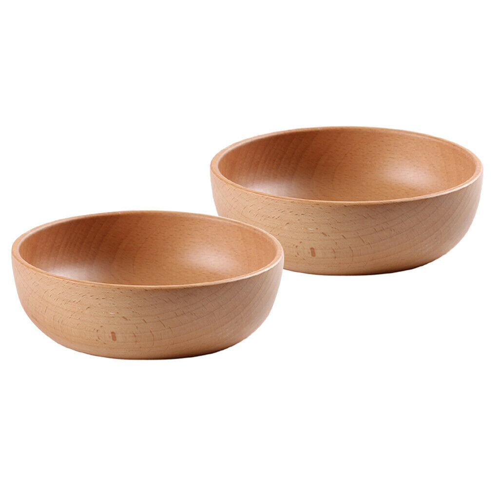 2 Pcs Wood Bowl Snack Serving Dinner Bowls Japanese Style 6" Tableware