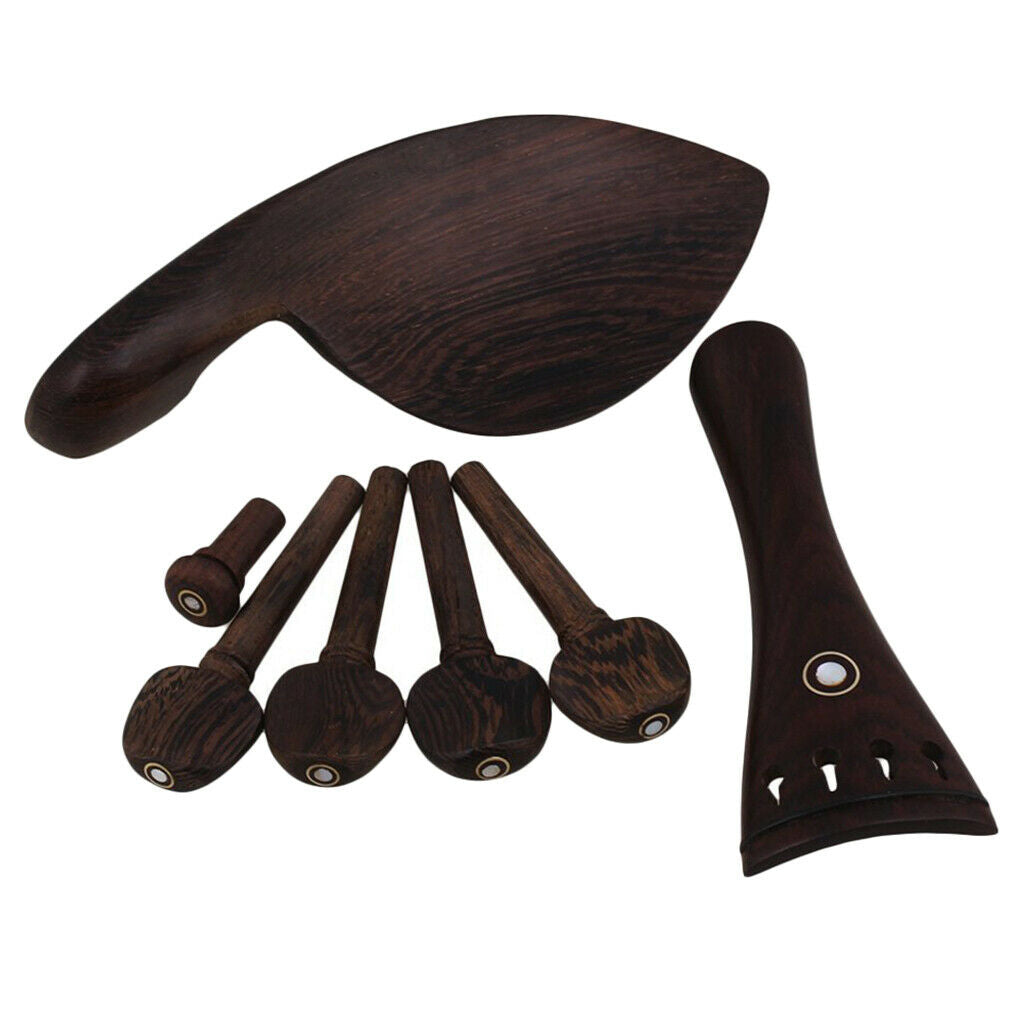 Wood Violin Pegs Chin Rest End Pin Tailpiece Set for 4/4 Violin Replacement