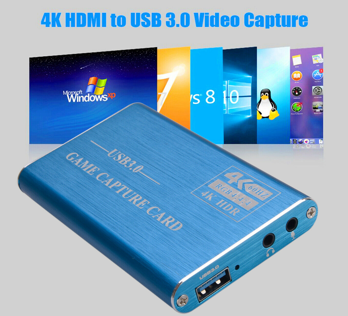 USB3.0 Video Capture Dongle 4K HDM to Loop 4Kp60 Game Live Capture Box Blue CN