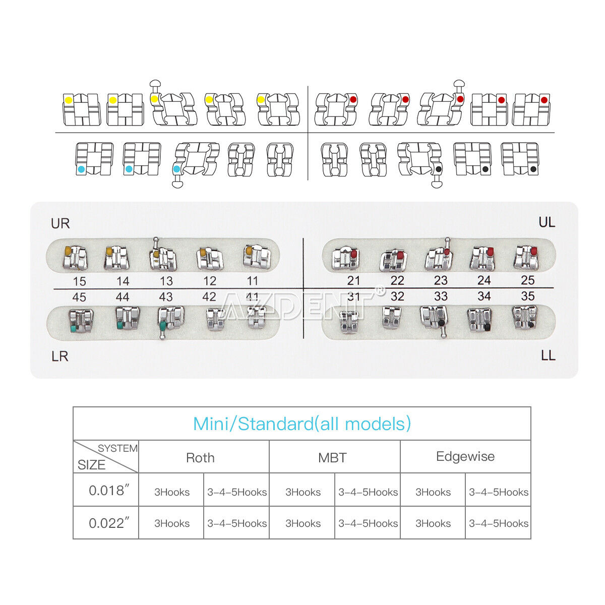 20 Packs Dental Orthodontic Metal Brackets Braces Mini Roth.018 Hooks 345 AZDENT