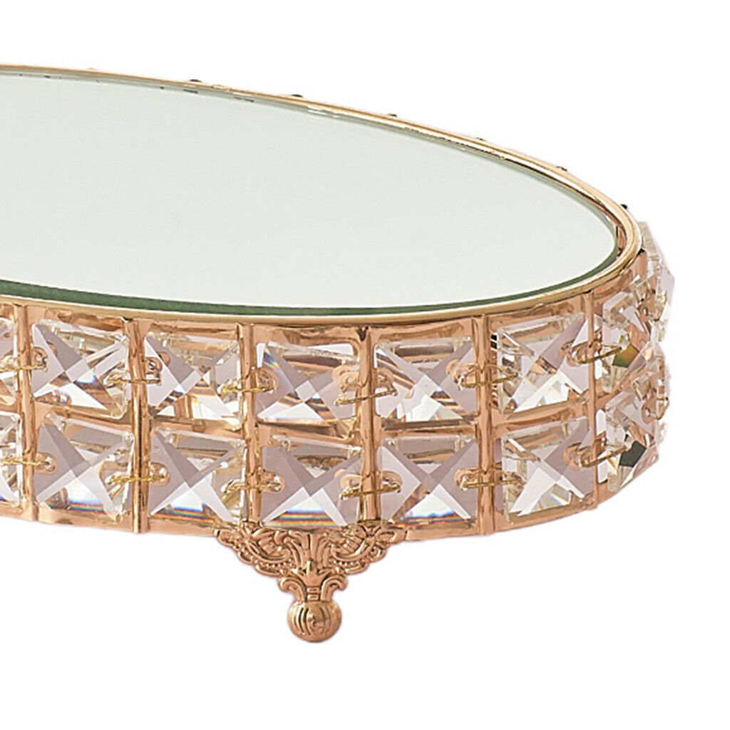 Oval Mirror-top Cake Stand Fruit Tray Crystal Metal Pedestal for Wedding