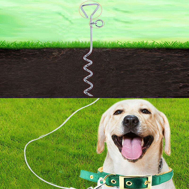 Spiral Anchor Cork Screw Dog Tie Out Stake Lead Chain Outdoor Camping FRDD