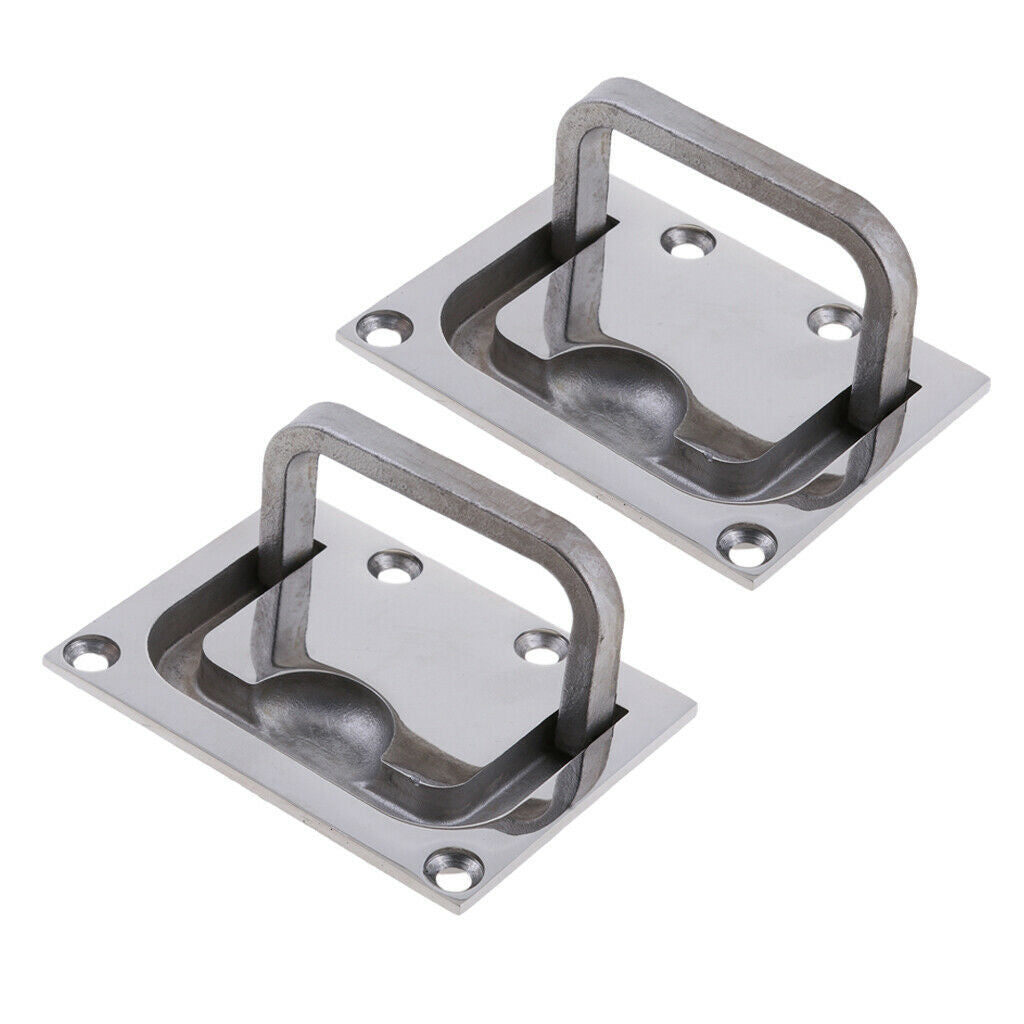 2pcs Marine Stainless Steel Flush Pull Handle Boat Hatch Lift Ring 76 x 56mm