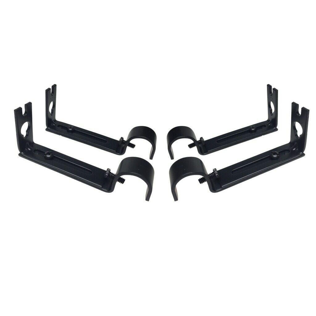 4 Pieces Adjustable Metal Curtain Pole Rod Wall Bracket Hook Holder Black
