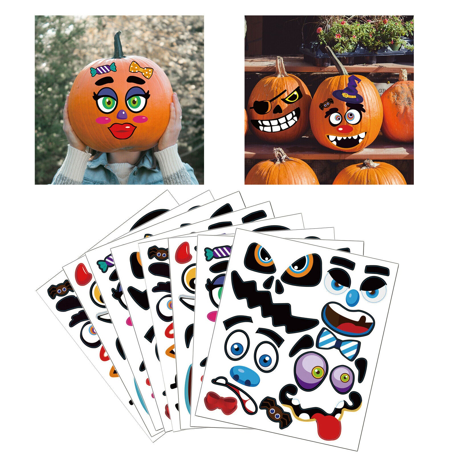 8-Pack Halloween Stickers for Pumpkin Kids Adults Party Supplies Decorations