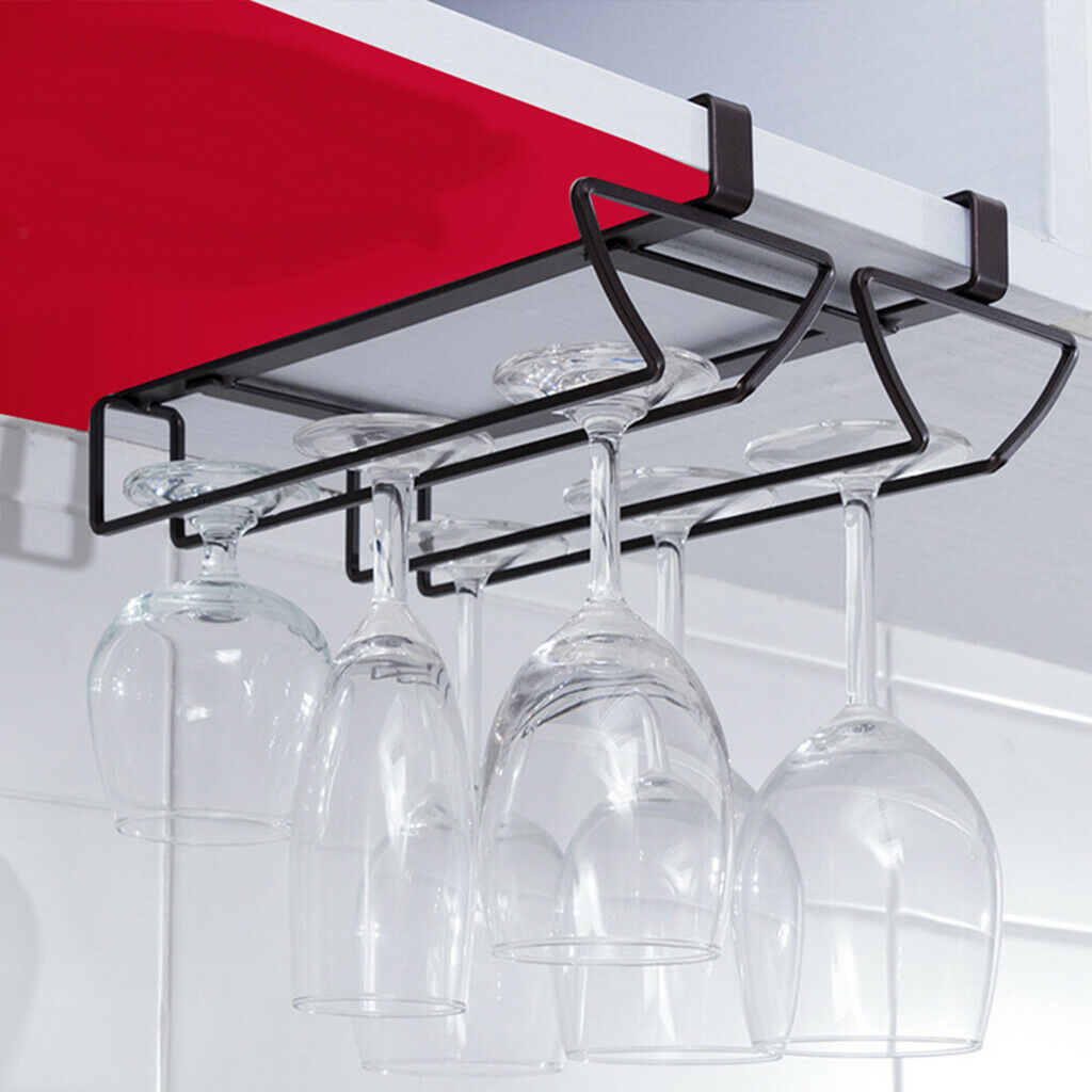 Under Cabinet Row Wine Glass Rack Hanging Cup Home Stemware Hanger Shelf