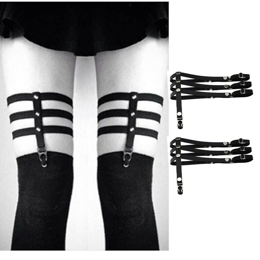 1 Pair Women Garter Belt Punk Rivets Leg  Thigh Harness with Metal Clips