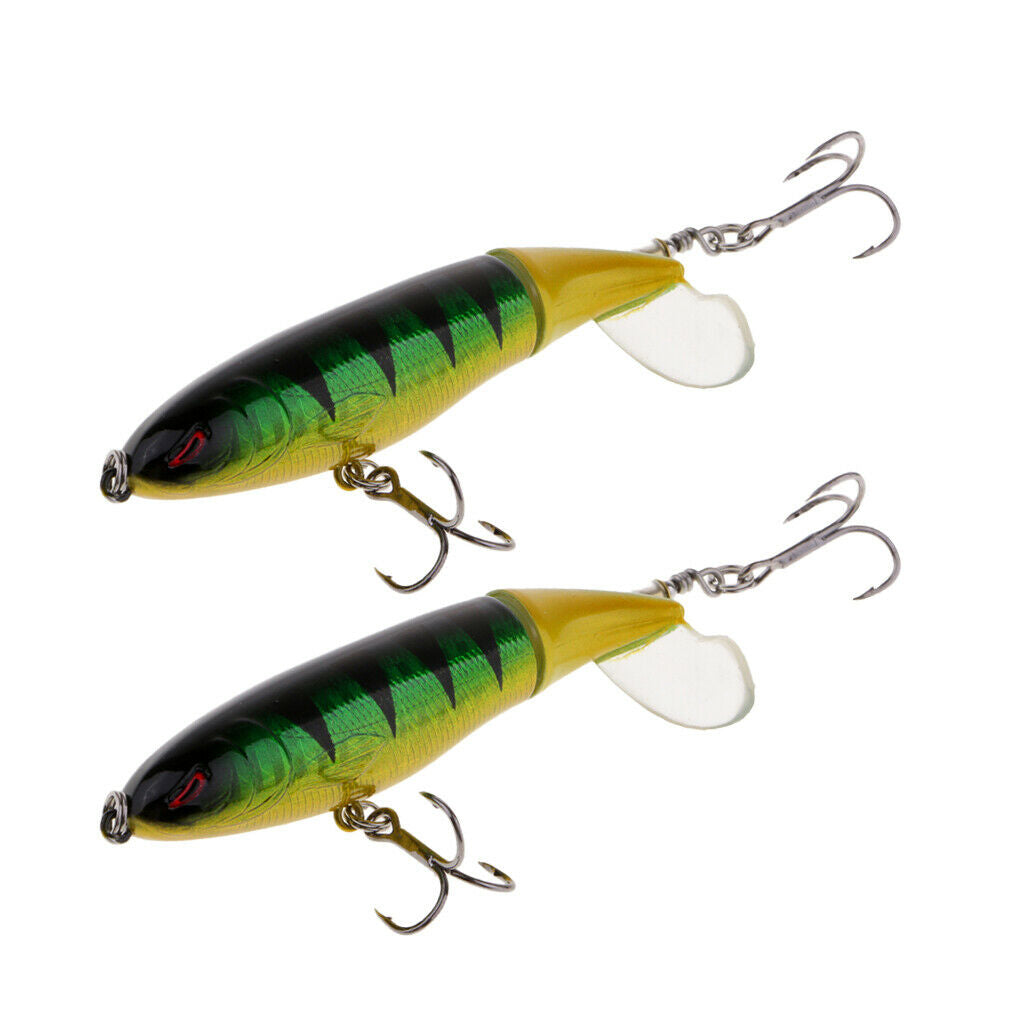 2pcs Plastic Topwater Fishing Lure Artificial Rotate Tail Whopper Popper Hard