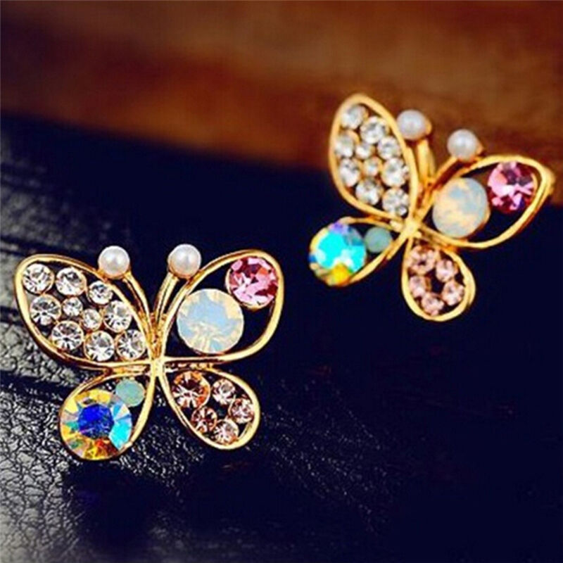 Ladies Chic Lovely Crystal Rhinestone Hollow Butterfly Ear Stud Earrings G.l8