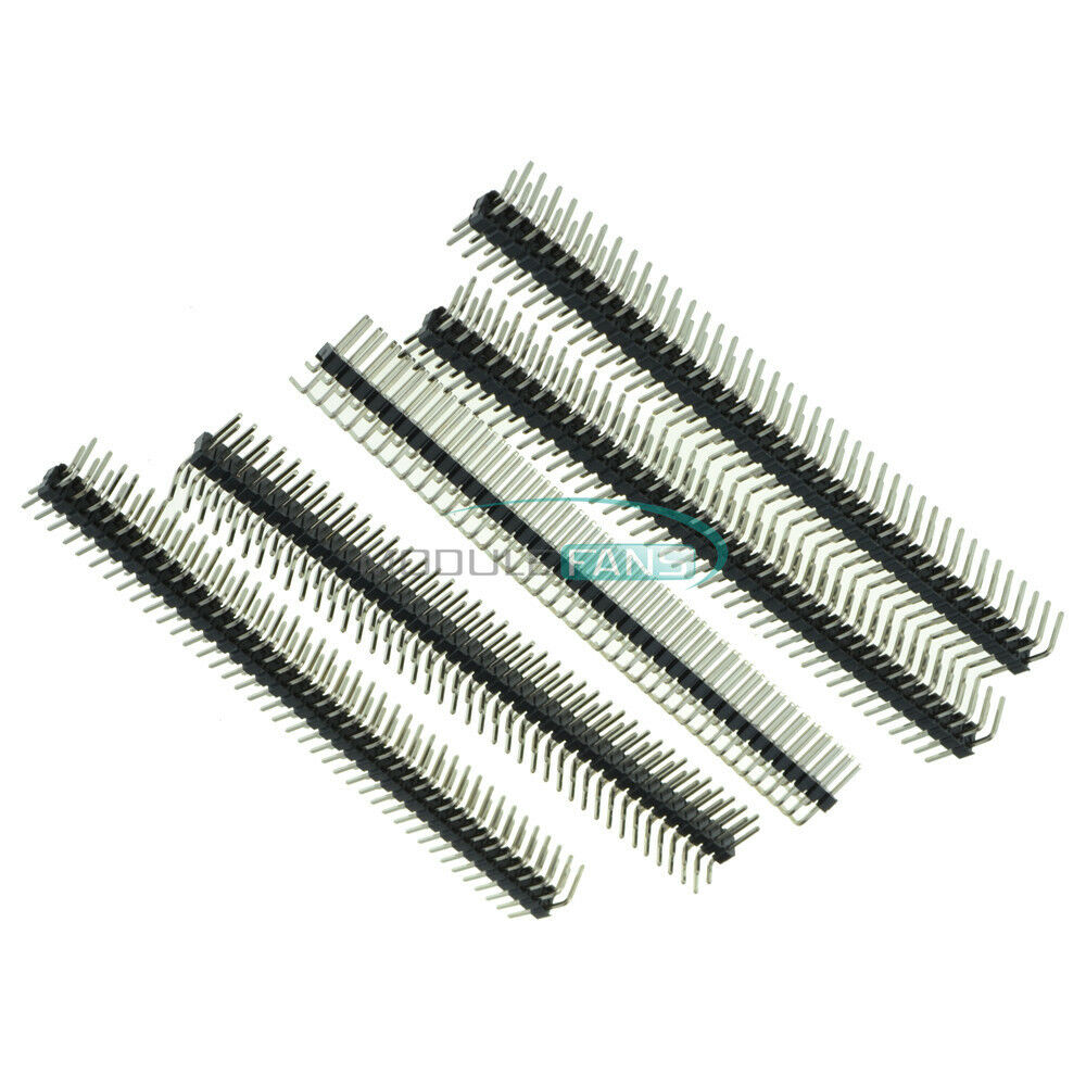5PCS 2 x 40 Pin 40P 2.54mm Male Double Row Right Angle Pin Header Strip