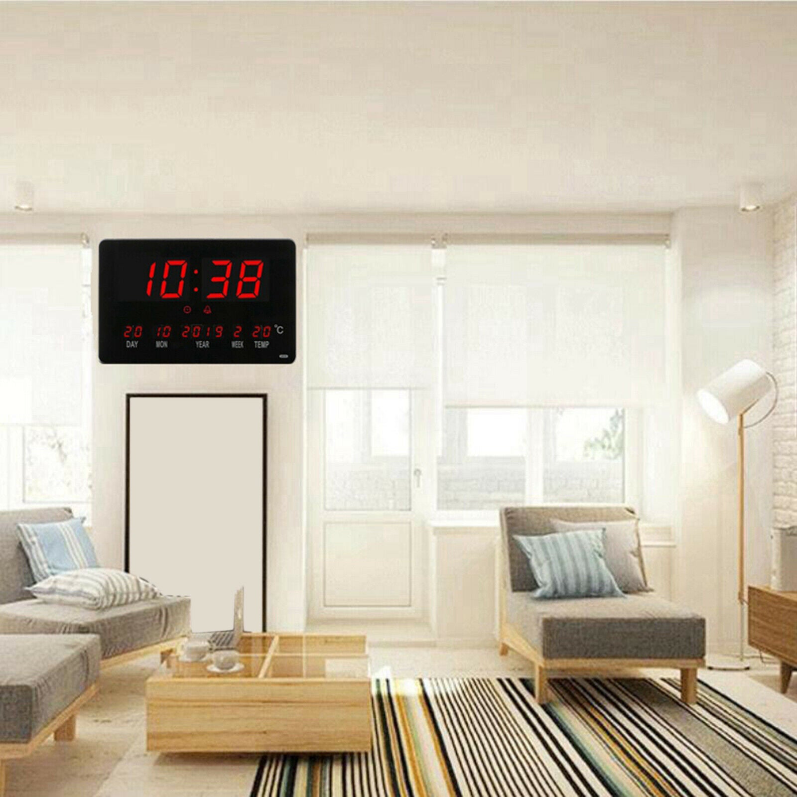 Digital Alarm Clock Bedside Wall Clock Hourly Chime for Bedroom Living Room