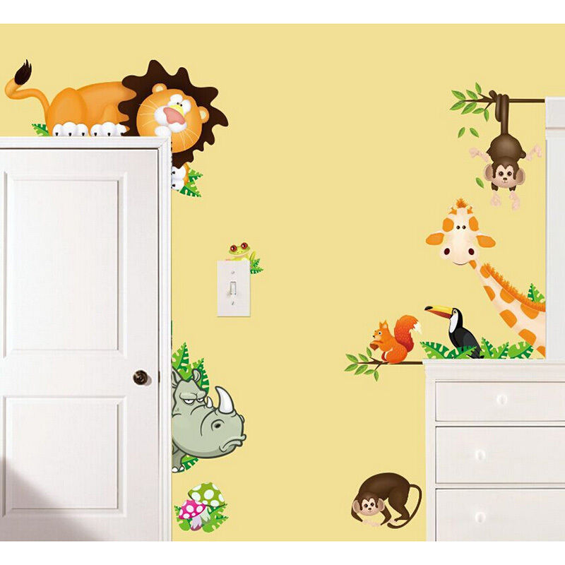 Jungle Safari Animals Wall Stickers Decals Kids Nursery Baby Room Decor l C Tt