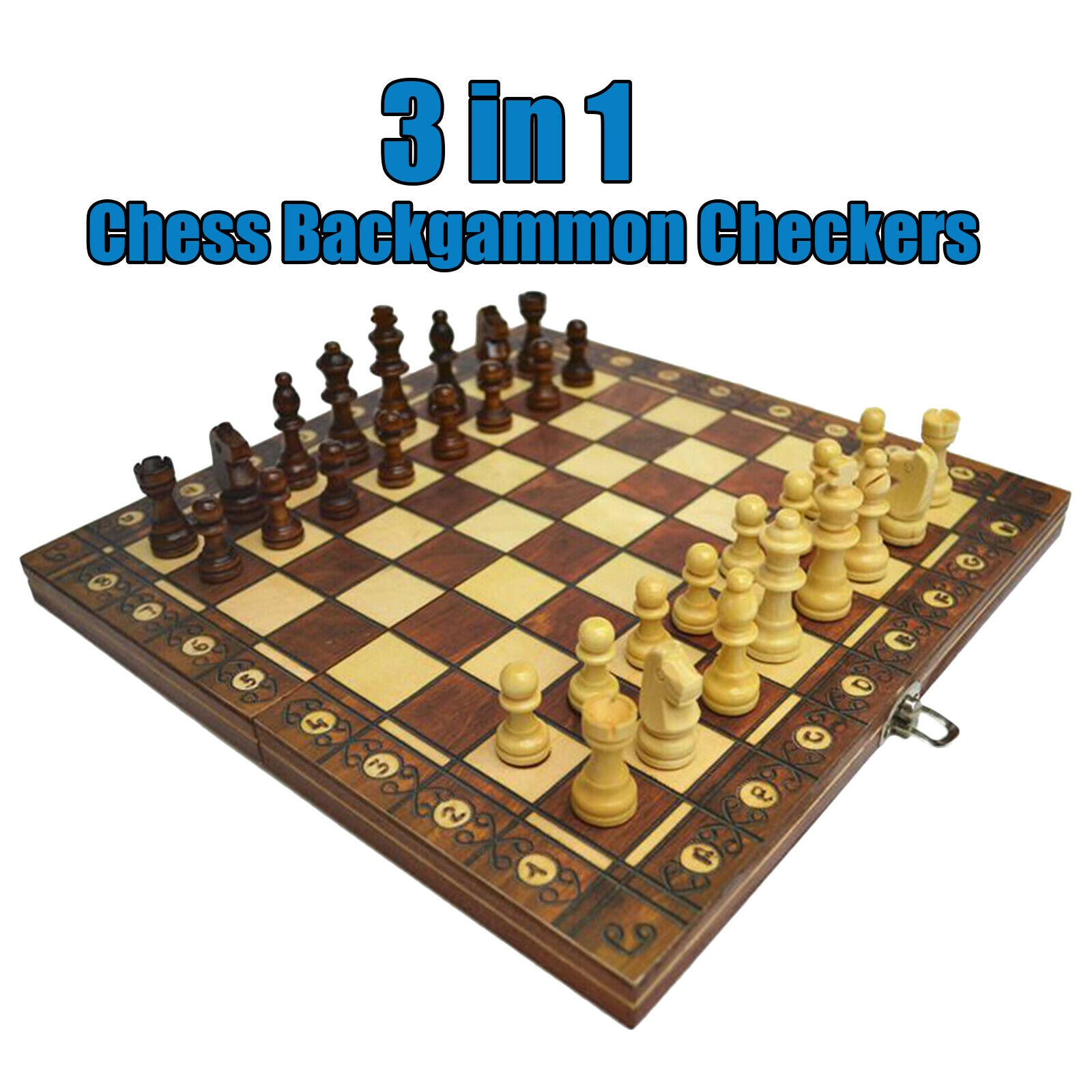 Folding Magnetic Wooden Chess Set   15" Chess Board for Adults Kids