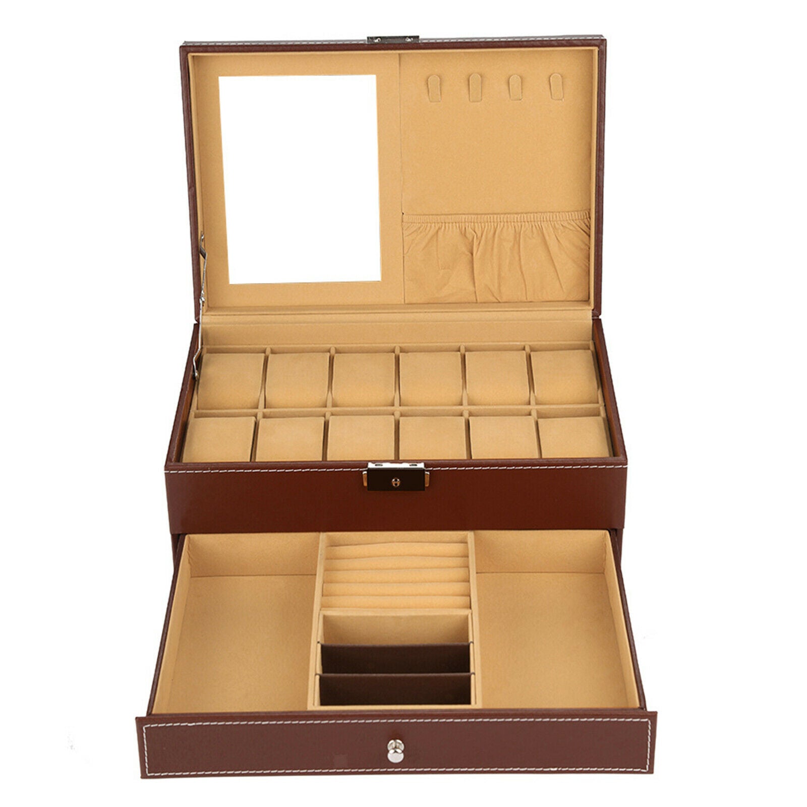 Jewelry Storage Box Double Layer PU Leather Storage Case for Watches Actors
