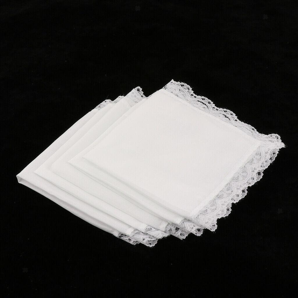 5Pcs Womens Cotton Lace Handkerchiefs, Pocket Square Hankies Pack Bulk For Men