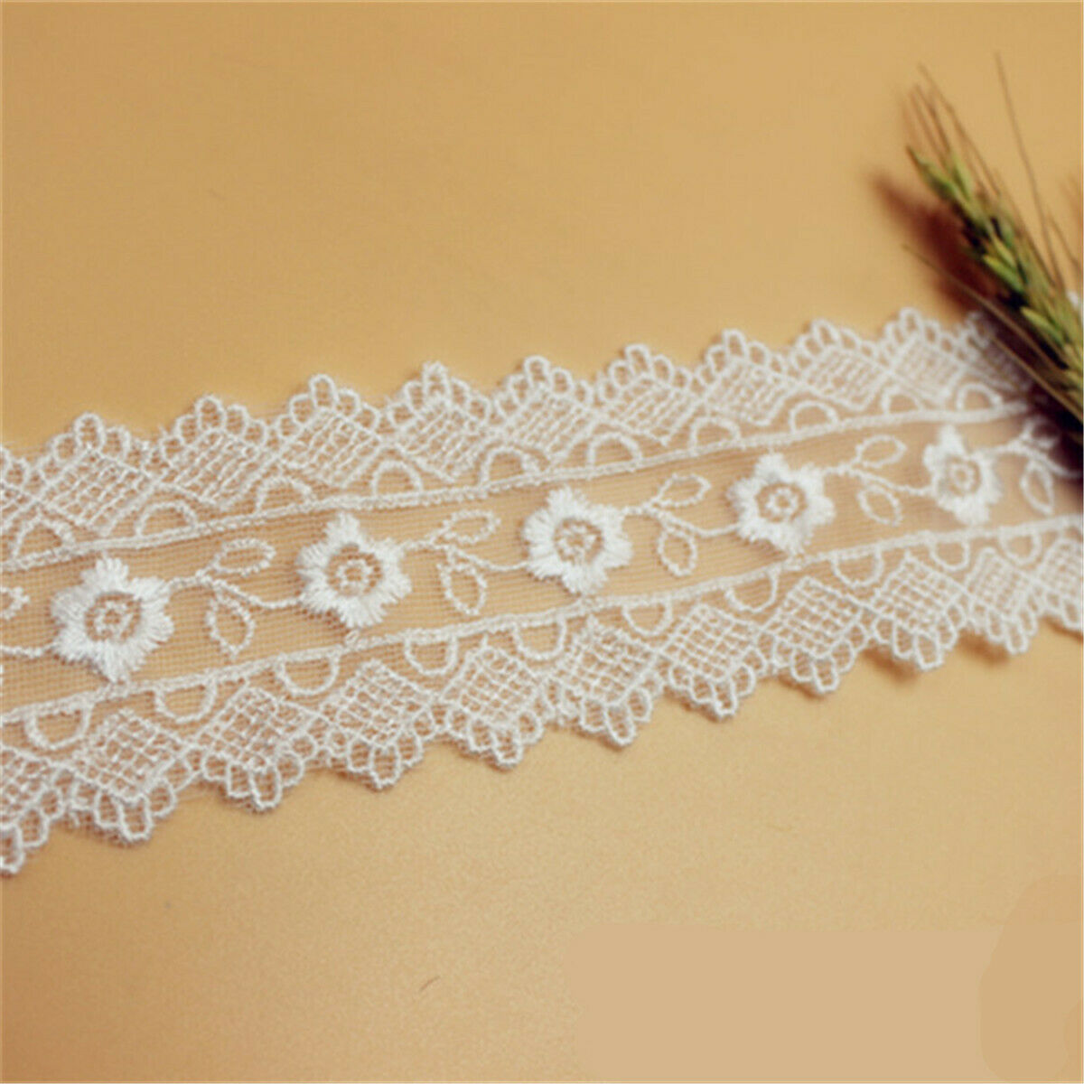 2 Yards White Embroidery Floral Cotton Trim Lace Edge Trims Craft Sewing Ribbon