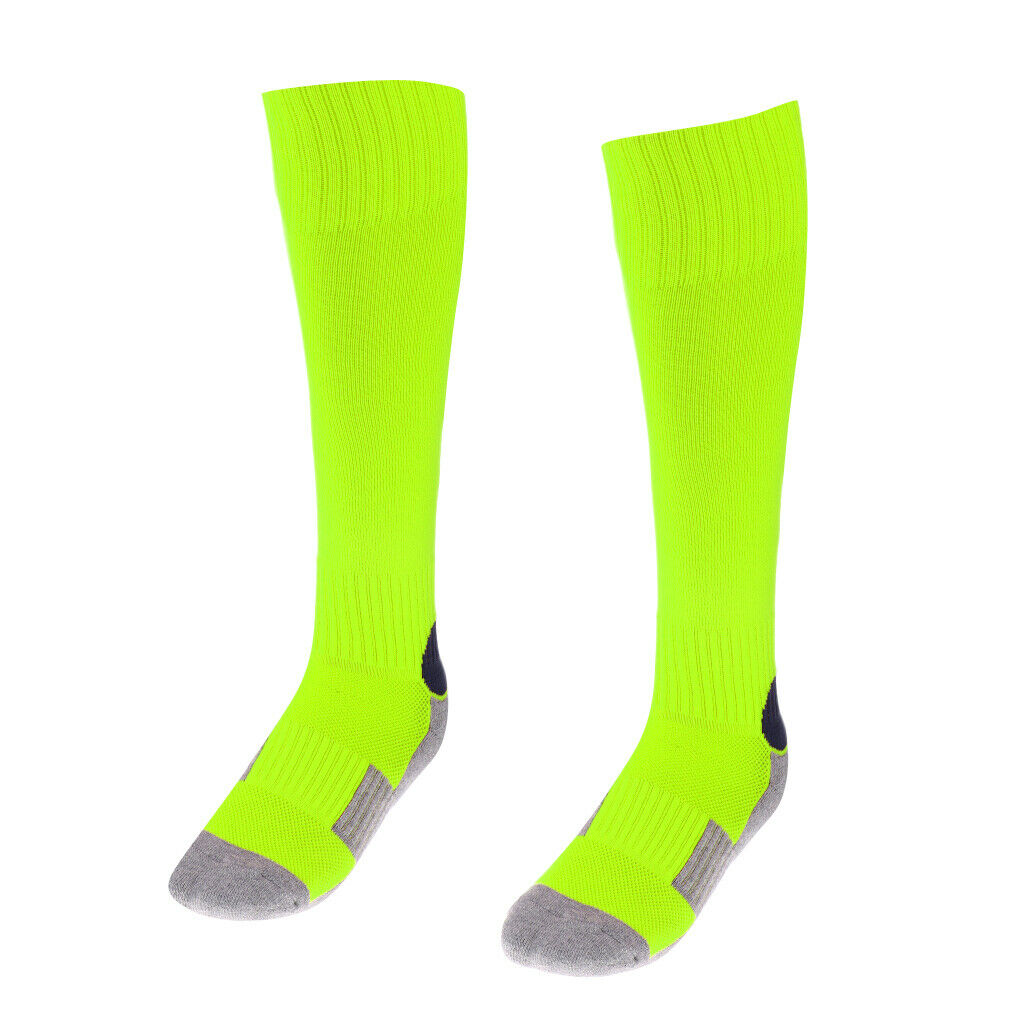 Men Women Teens Sweat Absorb Soccer Football Long Socks Fluorescent Yellow L