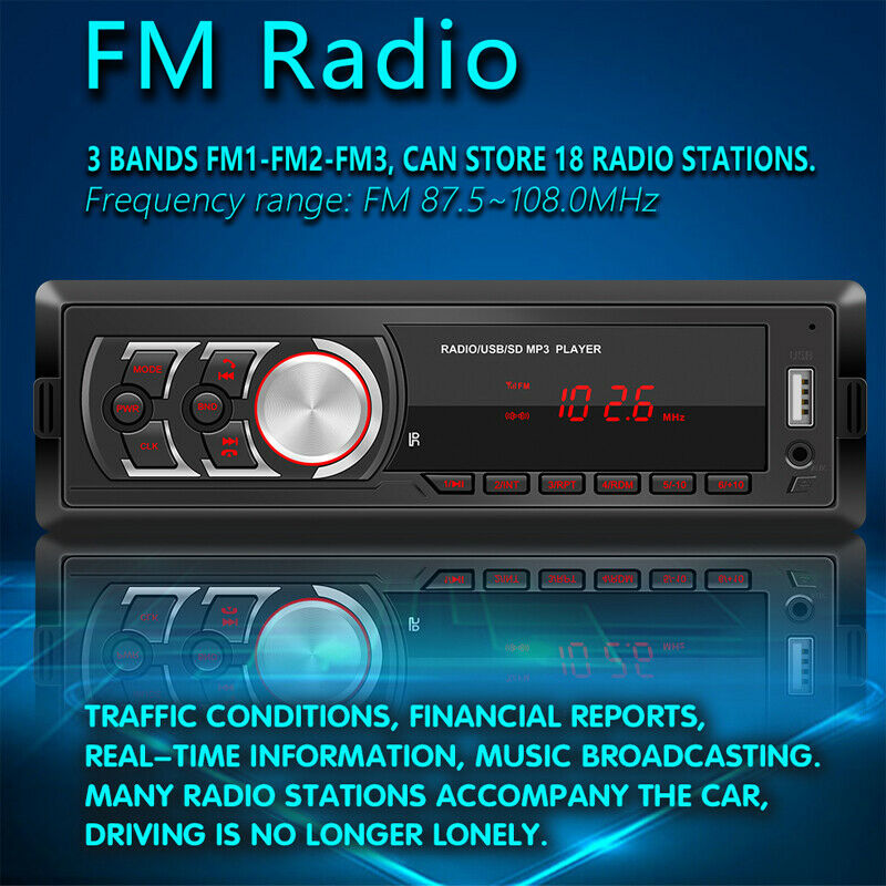 12V Universal Detachable Panel Car Bluetooth Radio FM USB MP3 Player RCA Output
