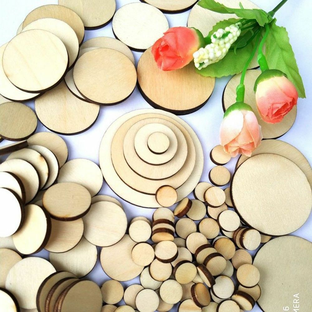 100 Pcs Embellishment Unfinished Wooden Round Circle Discs For Art Craft
