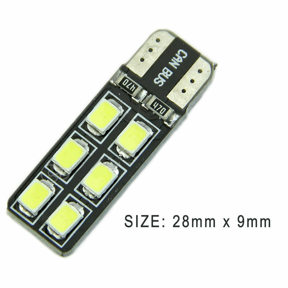 6pcs T10 194 168 2835 12SMD Car LED Canbus Error Free Door Map Light Bulb White